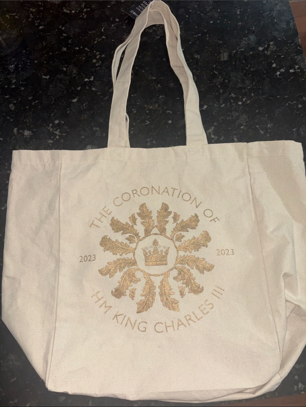 HM King Charles III Coronation Gold Crest Canvas Tote Bag